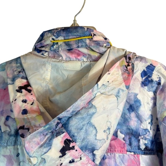 ASOS Watercolor Abstract Print Hooded Rain Jacket Lightweight Zip Pockets - Picture 4 of 8